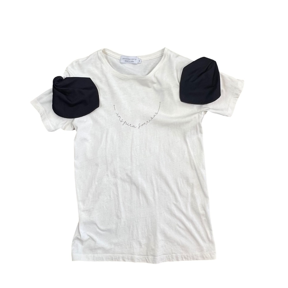 Johanna Ortiz Black n White Bow Sleeve Graphic T-Shirt White Small Colombia